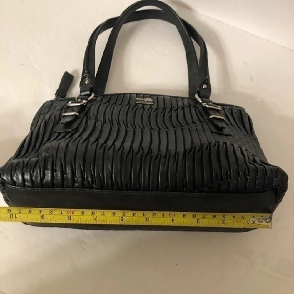 Coach Madison Gathered Leather Small Handbag Black Silver rare beautiful
